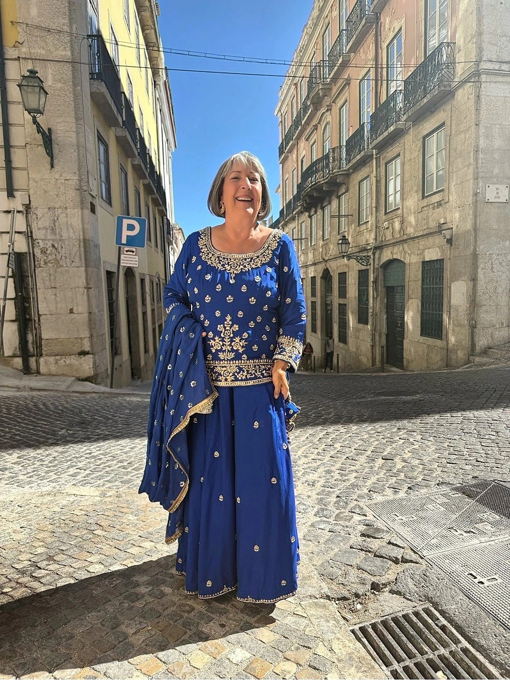 Indian skirt, top and dupatta. Worn once for a wedding. Bright blue.